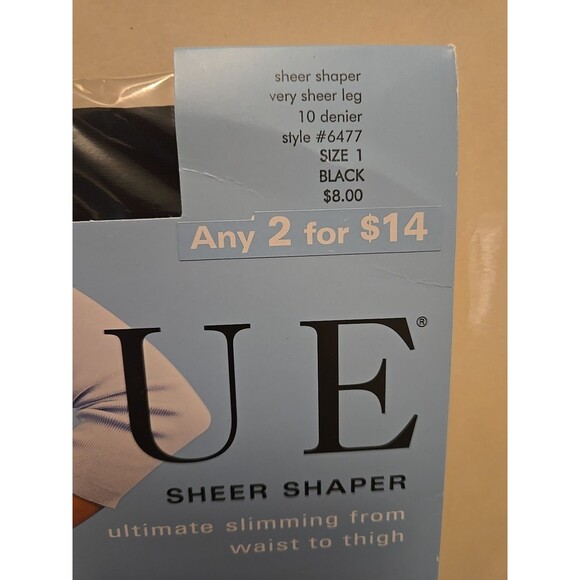 HUE Sheer Shaper Hosiery Style 6477 Size 1 Black New Unopened Pantyhose, Women's - Picture 3 of 4